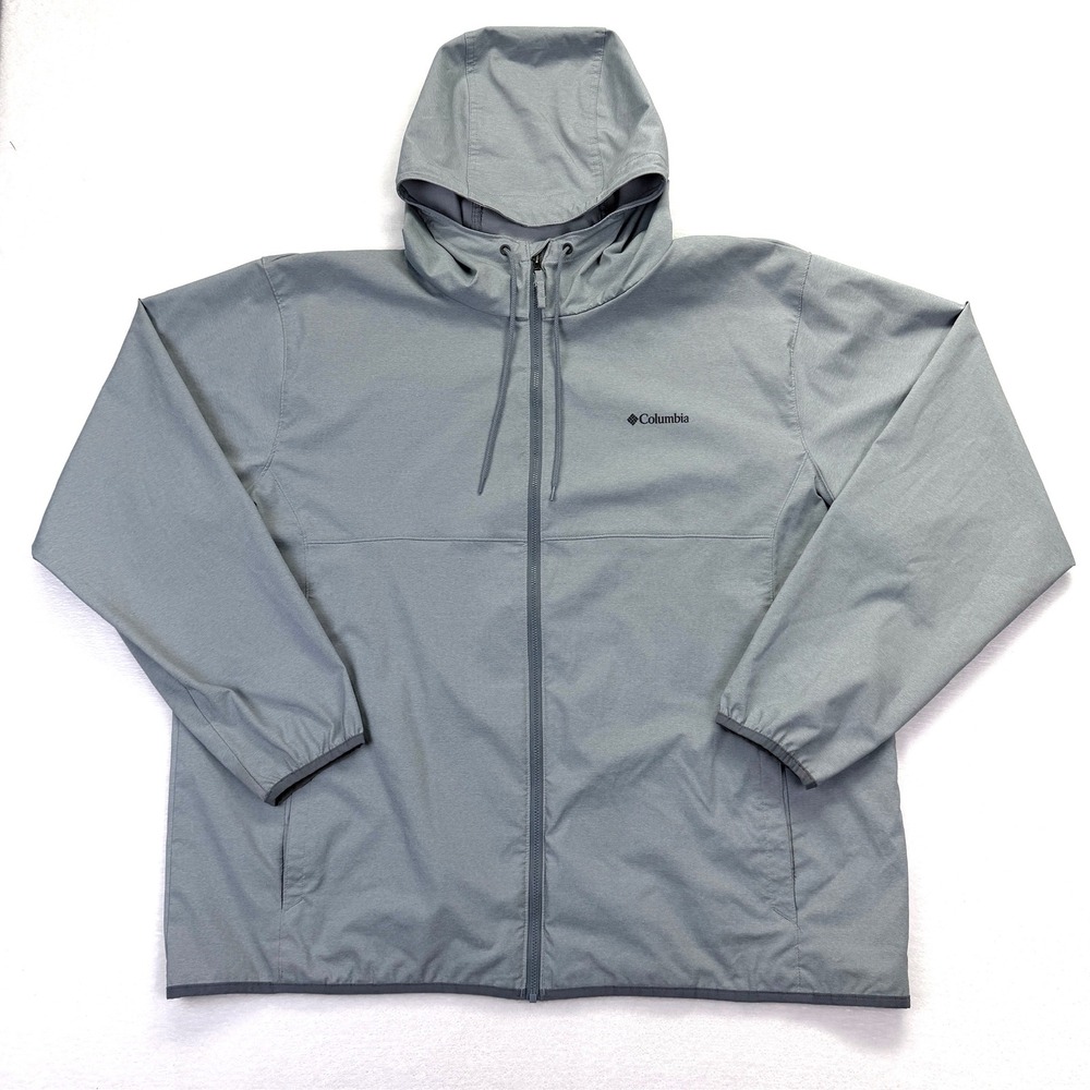 Columbia Mens Gray Full Zip Hooded Windbreaker‎ Jacket XXL